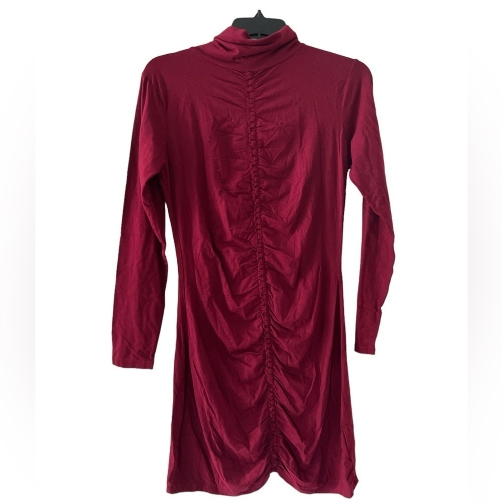 New Bobi x Revolve Mock Neck Front Shirred Long Sleeve Mini Dress Stretchy XL